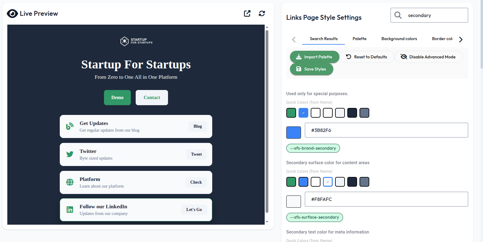 Edit styles with live preview